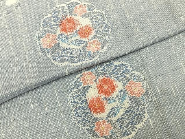 平和屋着物▽上質な紬 単衣 吉祥花文 正絹 逸品 未使用 AABD0425fy