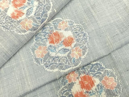 平和屋着物▽上質な紬 単衣 吉祥花文 正絹 逸品 未使用 AABD0425fy