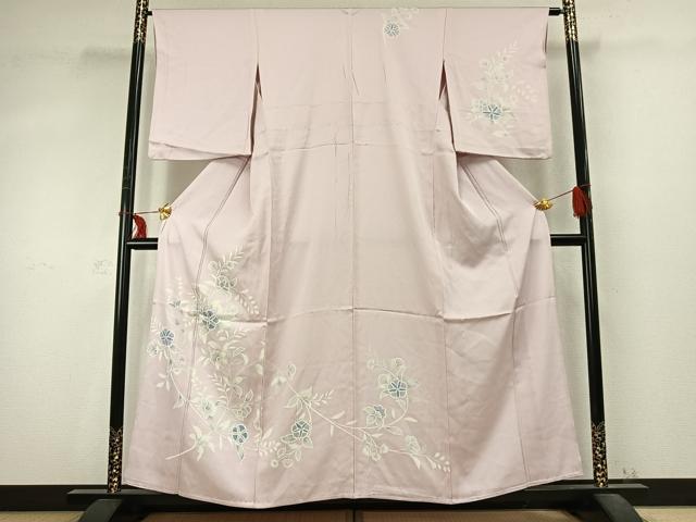 平和屋着物▽訪問着 単衣 枝花文 銀糸 正絹 逸品 AABD0426fy
