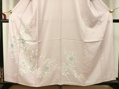 平和屋着物▽訪問着 単衣 枝花文 銀糸 正絹 逸品 AABD0426fy