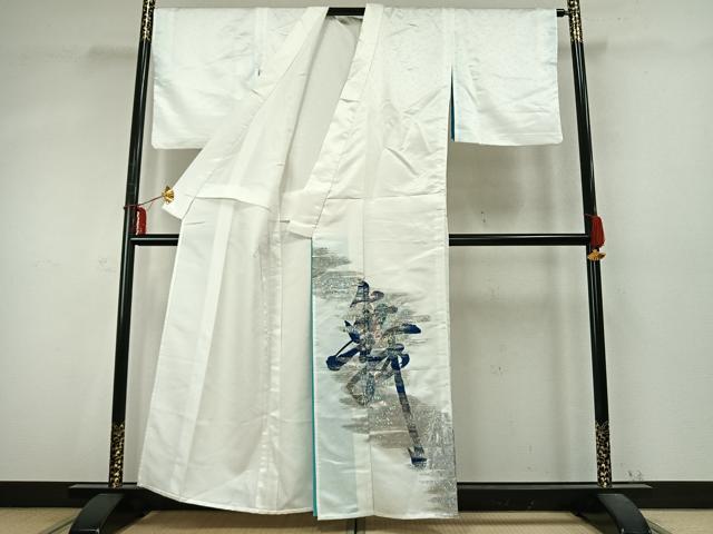 平和屋着物▽訪問着 単衣 舞 銀彩 洗える着物 AABD0429fy