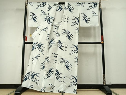 平和屋着物▽訪問着 単衣 立波文 洗える着物 AABD0434fy
