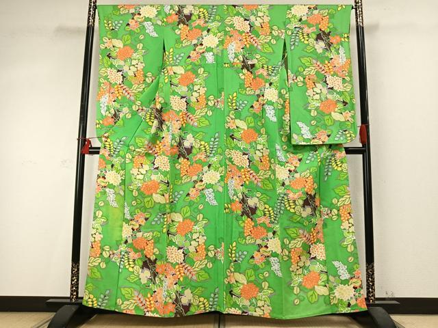 平和屋着物▽豪華振袖 単衣 草花文 正絹 逸品 AABD0435fy