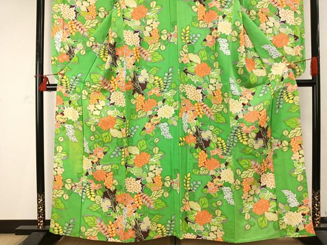 平和屋着物▽豪華振袖 単衣 草花文 正絹 逸品 AABD0435fy