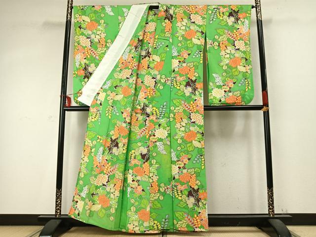 平和屋着物▽豪華振袖 単衣 草花文 正絹 逸品 AABD0435fy