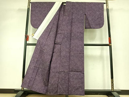 平和屋着物▽薩摩結城 単衣 草花文 正絹 逸品 AABD0436fy