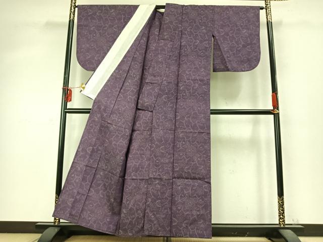 平和屋着物▽薩摩結城 単衣 草花文 正絹 逸品 AABD0436fy