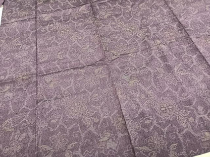 平和屋着物▽薩摩結城 単衣 草花文 正絹 逸品 AABD0436fy