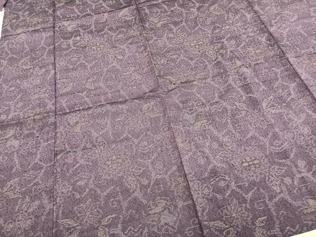 平和屋着物▽薩摩結城 単衣 草花文 正絹 逸品 AABD0436fy