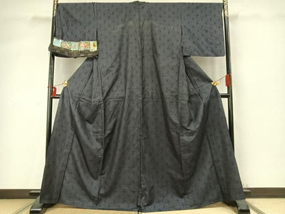 平和屋着物▽本場大島紬 単衣 泥染め 麻の葉文様 やまと誂製 山元健作 証紙付き 正絹 逸品 AABD0438fy