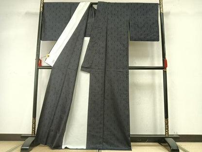 平和屋着物▽本場大島紬 単衣 泥染め 麻の葉文様 やまと誂製 山元健作 証紙付き 正絹 逸品 AABD0438fy