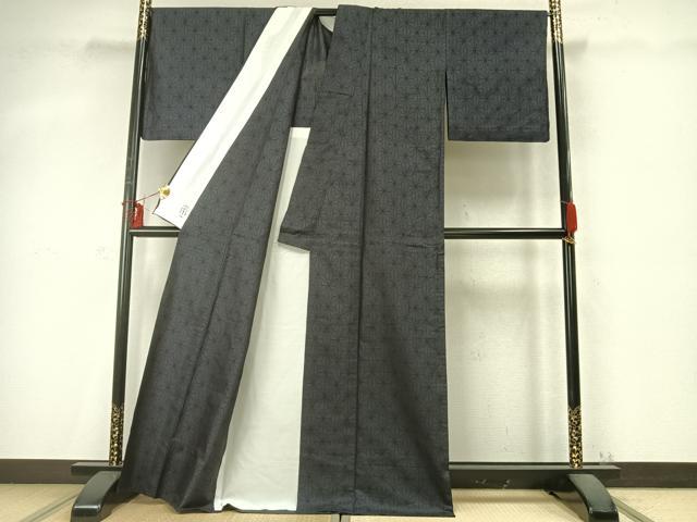 平和屋着物▽本場大島紬 単衣 泥染め 麻の葉文様 やまと誂製 山元健作 証紙付き 正絹 逸品 AABD0438fy