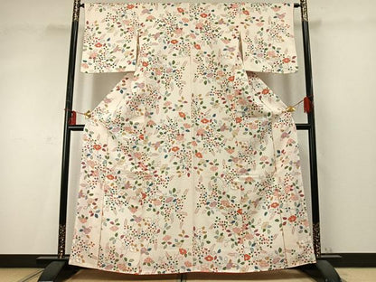 平和屋着物●上質な小紋　枝花文　正絹　逸品　AABD0445fy