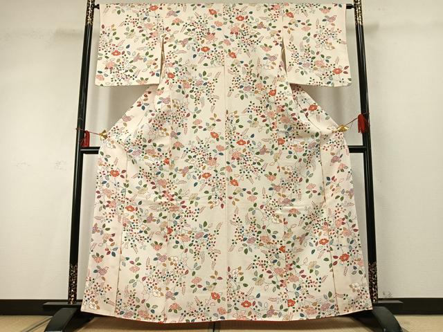 平和屋着物●上質な小紋　枝花文　正絹　逸品　AABD0445fy