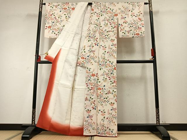 平和屋着物●上質な小紋　枝花文　正絹　逸品　AABD0445fy