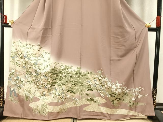 平和屋着物●豪華色留袖 駒刺繍 草花文 暈し染め 金彩 正絹 逸品 AABD0458fy