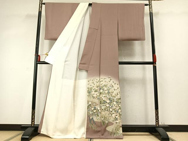 平和屋着物●豪華色留袖 駒刺繍 草花文 暈し染め 金彩 正絹 逸品 AABD0458fy