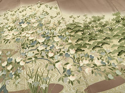 平和屋着物●豪華色留袖 駒刺繍 草花文 暈し染め 金彩 正絹 逸品 AABD0458fy