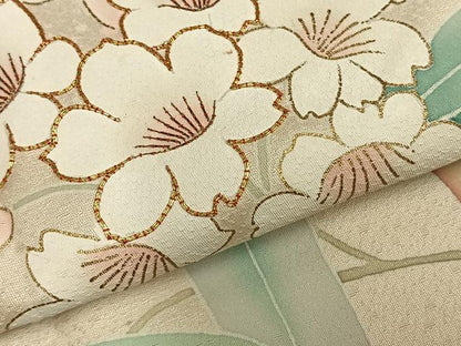 平和屋着物●訪問着　駒刺繍　草花文　金彩　正絹　逸品　AABD0469fy