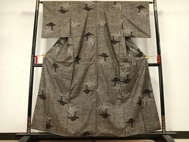 平和屋着物●本場大島紬 折り鶴 正絹 逸品 AABD0474fy