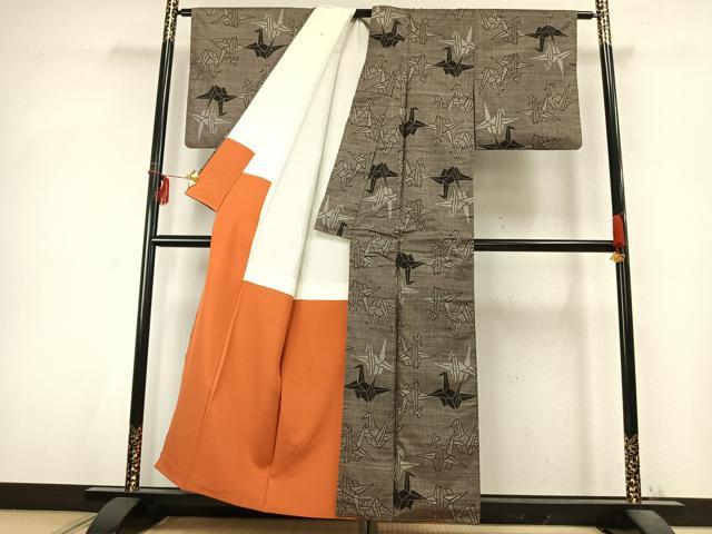 平和屋着物○本場大島紬 折り鶴 正絹 逸品 AABD0474fy