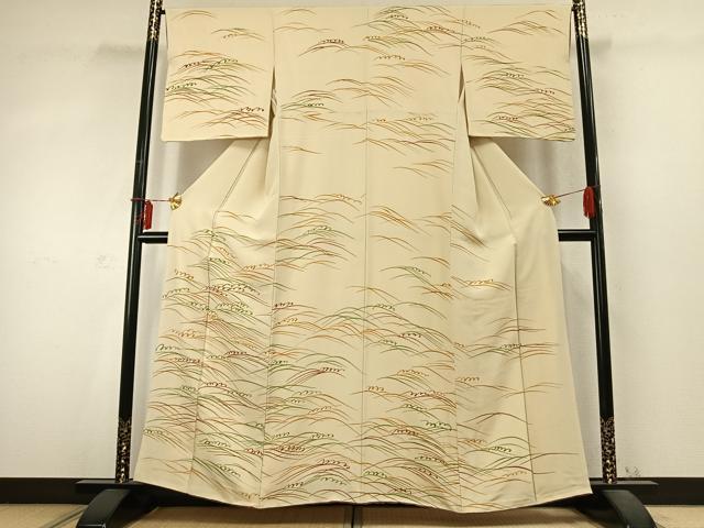 平和屋着物●訪問着　手描き　立波文　正絹　逸品　AABD0477fy
