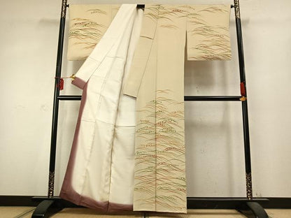 平和屋着物●訪問着　手描き　立波文　正絹　逸品　AABD0477fy