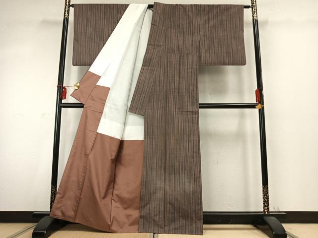 平和屋着物●上質な紬　縞　正絹　逸品　AABD0485fy