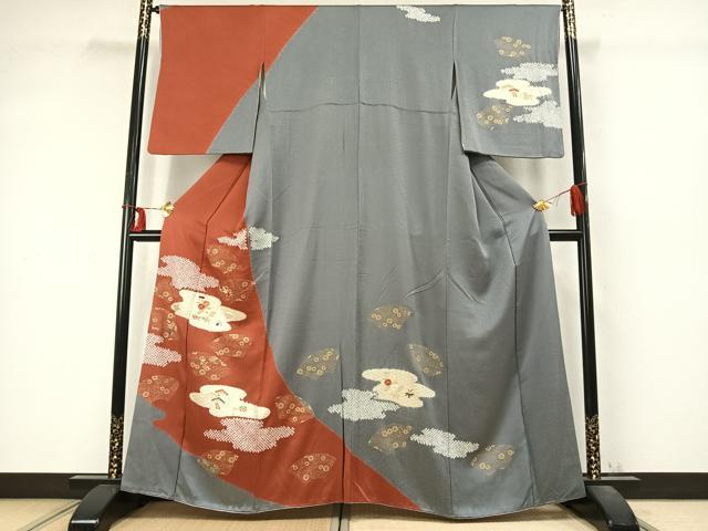 平和屋着物●訪問着　絞り　刺繍　地紙草花文　金糸　金彩　正絹　逸品　AABD0499fy