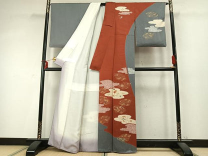 平和屋着物●訪問着　絞り　刺繍　地紙草花文　金糸　金彩　正絹　逸品　AABD0499fy