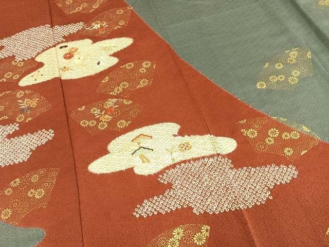 平和屋着物●訪問着　絞り　刺繍　地紙草花文　金糸　金彩　正絹　逸品　AABD0499fy