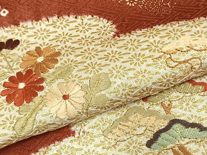平和屋着物●訪問着　絞り　刺繍　地紙草花文　金糸　金彩　正絹　逸品　AABD0499fy