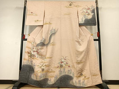 平和屋着物●訪問着 草花文 暈し染め 金彩 正絹 逸品 AABD0500fy
