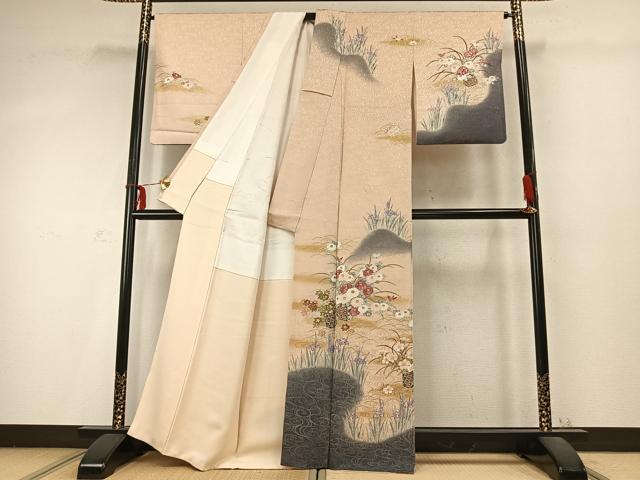 平和屋着物●訪問着 草花文 暈し染め 金彩 正絹 逸品 AABD0500fy
