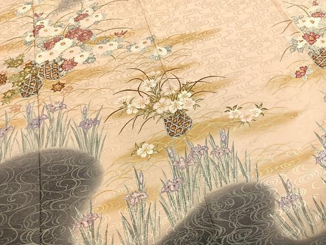 平和屋着物●訪問着 草花文 暈し染め 金彩 正絹 逸品 AABD0500fy