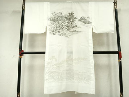 平和屋着物●男性　長襦袢　単衣　手描き　人物風景文　洗える着物　AABD0516fy