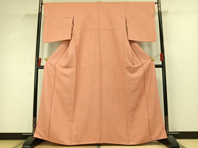平和屋着物●上質な色無地　舞花地紋　紅梅色　正絹　逸品　AABD0545fy