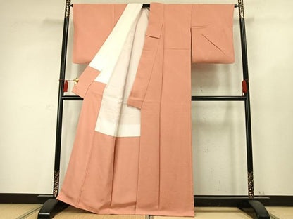 平和屋着物●上質な色無地　舞花地紋　紅梅色　正絹　逸品　AABD0545fy