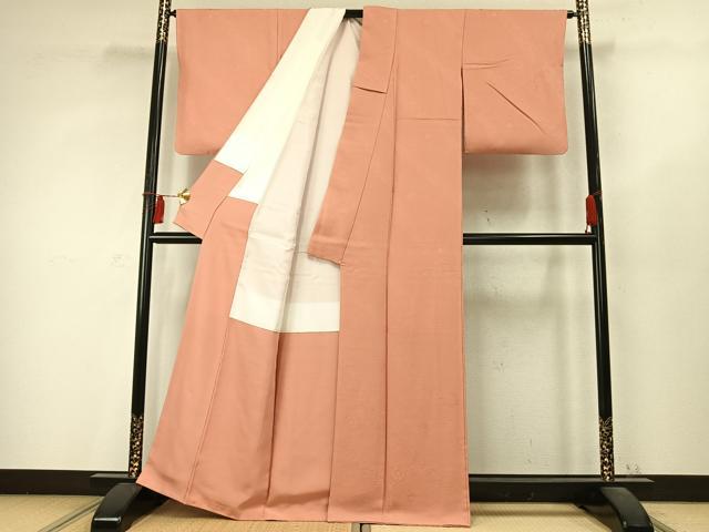 平和屋着物●上質な色無地　舞花地紋　紅梅色　正絹　逸品　AABD0545fy