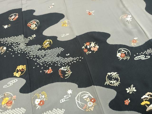 平和屋着物○訪問着 絞り 刺繍 草花文 金糸 正絹 逸品 AABD0550fy