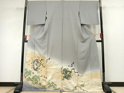 平和屋着物●色留訪問着　寿光織　作家物　風神雷神　金銀糸　ロング丈　正絹　逸品　AABD0553fy