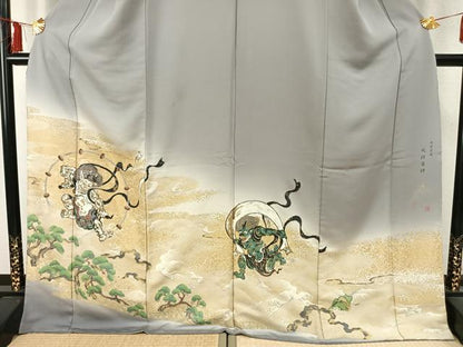 平和屋着物●色留訪問着　寿光織　作家物　風神雷神　金銀糸　ロング丈　正絹　逸品　AABD0553fy