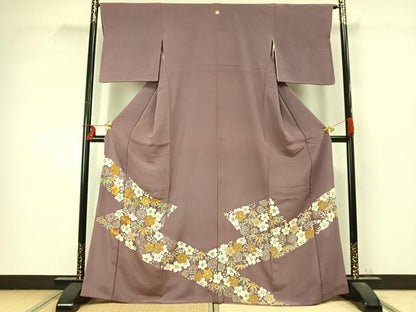 平和屋着物●訪問着 駒刺繍 草花文 金糸 正絹 逸品 AABD0556fy