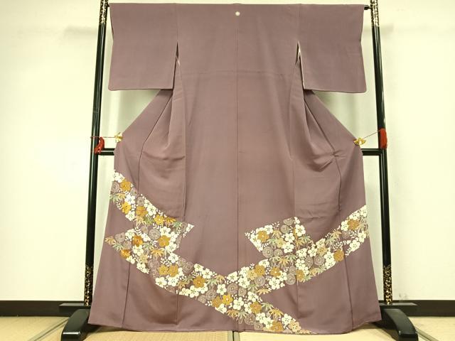 平和屋着物●訪問着 駒刺繍 草花文 金糸 正絹 逸品 AABD0556fy