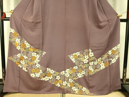 平和屋着物●訪問着 駒刺繍 草花文 金糸 正絹 逸品 AABD0556fy