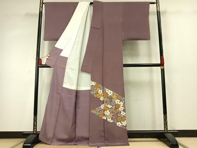 平和屋着物●訪問着 駒刺繍 草花文 金糸 正絹 逸品 AABD0556fy