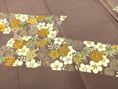 平和屋着物●訪問着 駒刺繍 草花文 金糸 正絹 逸品 AABD0556fy