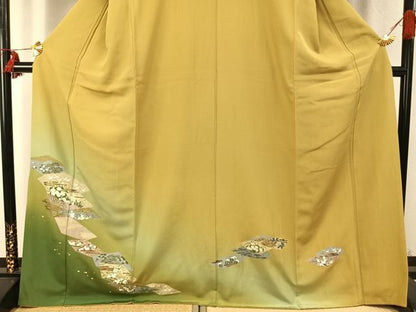 平和屋着物●訪問着　色紙重ね花鳥文　暈し染め　金彩　正絹　逸品　AABD0559fy