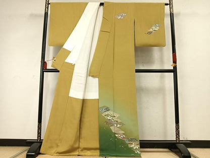 平和屋着物●訪問着　色紙重ね花鳥文　暈し染め　金彩　正絹　逸品　AABD0559fy