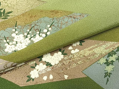 平和屋着物●訪問着　色紙重ね花鳥文　暈し染め　金彩　正絹　逸品　AABD0559fy